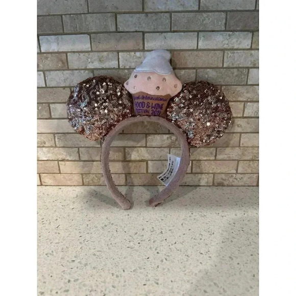 2019 Disney Epcot Food and Wine Festival Rose Gold Minnie Mouse Ears Headband - Picture 1 of 2